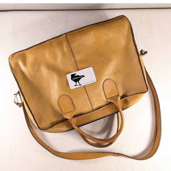 Vintage caramel leather crossbody laptop bag, 1970s 2-way bag business attache - Picture 1 of 10